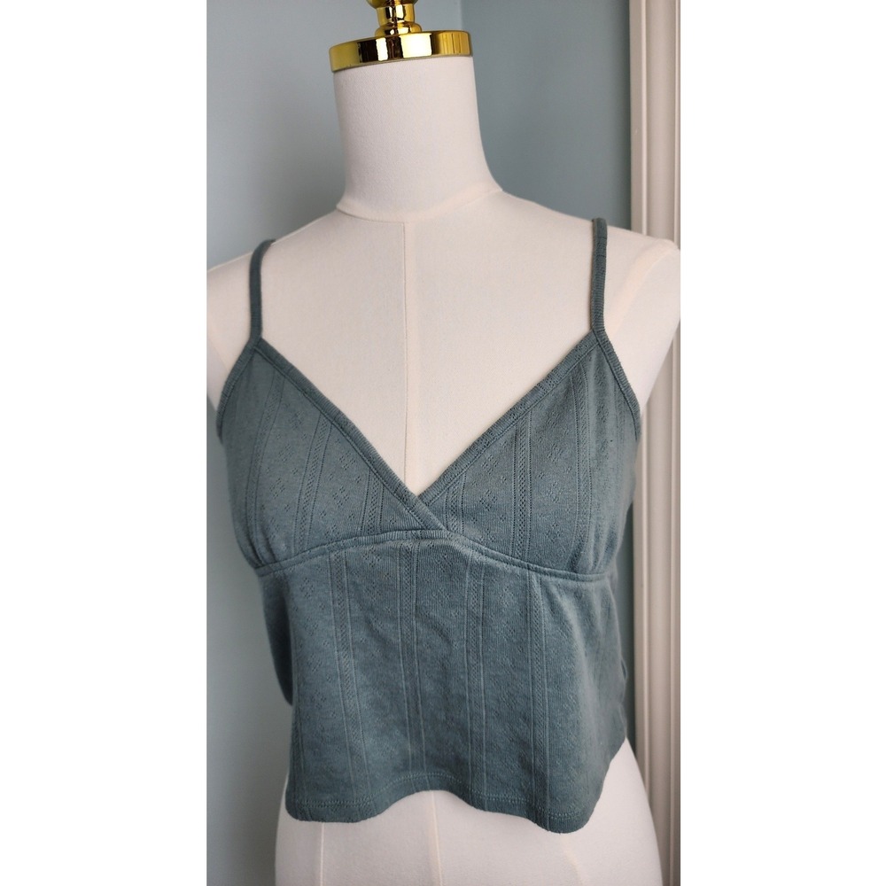 Cotton On Pointelle Knit Cami Women Size M Sage‎ Green Surplice Crop